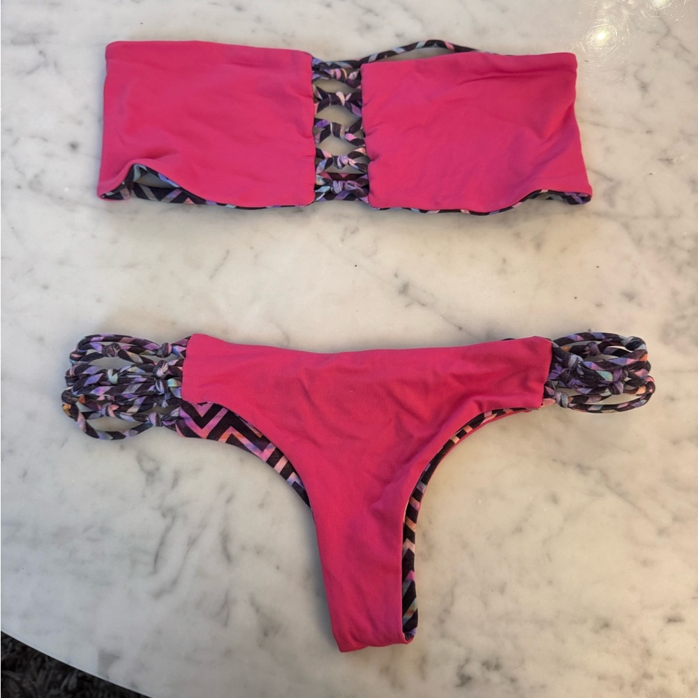 San Lorenzo Pink and Patterned Bikini Set